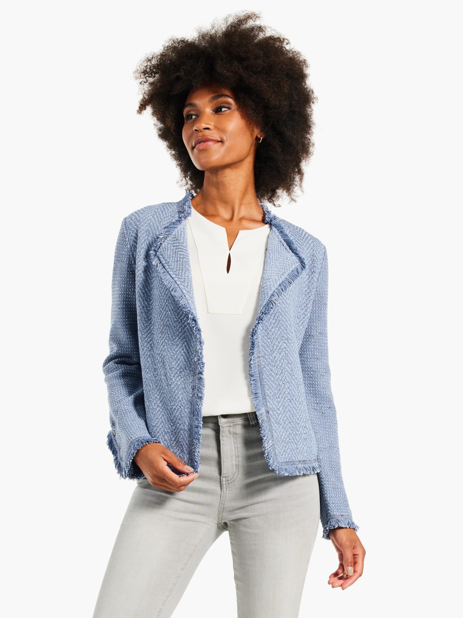 Fringe Mix Knit Jacket BLUE MIX 3 Fringe Mix Knit Jacket BLUE MIX