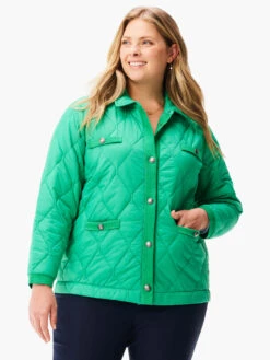 Knit Trim Puffer Jacket FERN