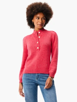 Button Henley Sweater PINK MIX