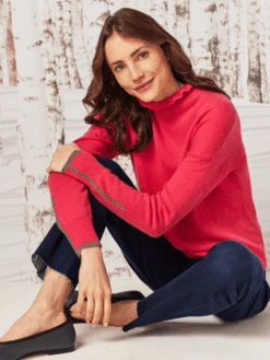 Ruffled Up Cashmere Turtleneck Sweater PINK MULTI