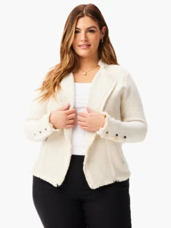 Fringe Mix Knit Jacket METALLIC CREAM MIX